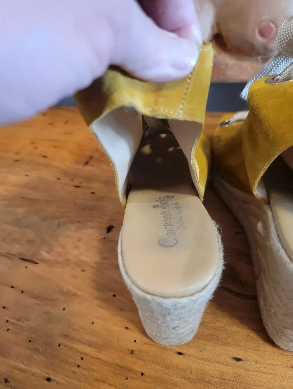 Carmen Saiz Size 9 Suede Mustard Yellow Peep-toe Lace-Up Wedge Espadrille